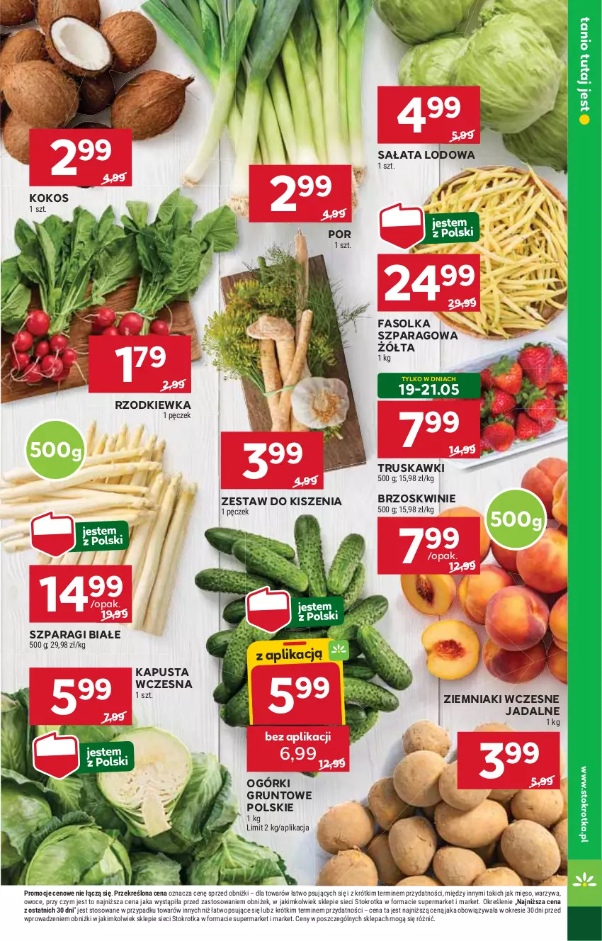 Gazetka promocyjna Stokrotka - Supermarket - ważna 15.05 do 21.05.2025 - strona 9 - produkty: Brzoskwinie, Fa, Grunt, Kokos, Mięso, Owoce, Por, Rzodkiewka, Sałat, Sałata lodowa, Truskawki, Warzywa, Ziemniaki