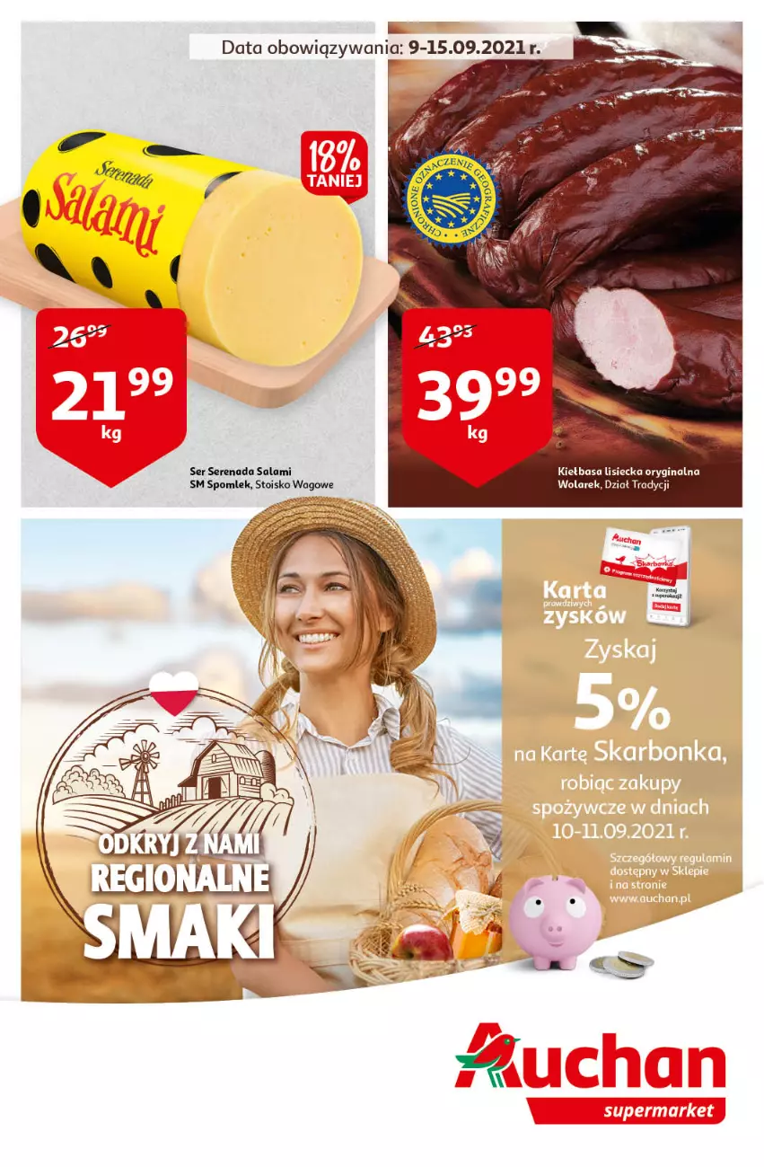 Gazetka promocyjna Auchan - Odkryj z nami regionalne smaki Supermarkety - ważna 09.09 do 15.09.2021 - strona 1 - produkty: Gin, Kiełbasa, Salami, Ser