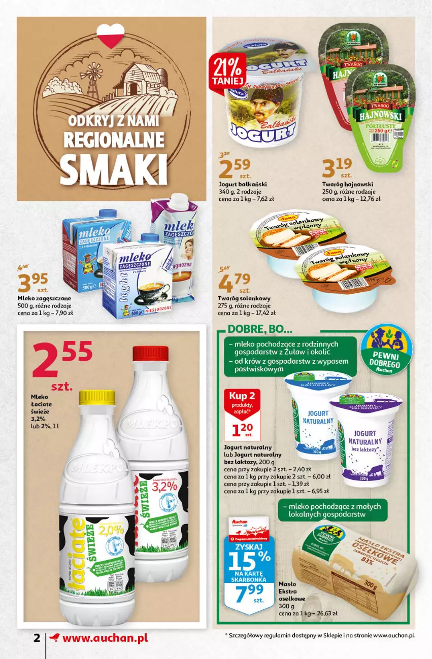 Gazetka promocyjna Auchan - Odkryj z nami regionalne smaki Supermarkety - ważna 09.09 do 15.09.2021 - strona 2 - produkty: Jogurt, Jogurt naturalny, Masło, Mleko, Mleko zagęszczone, Solan, Twaróg