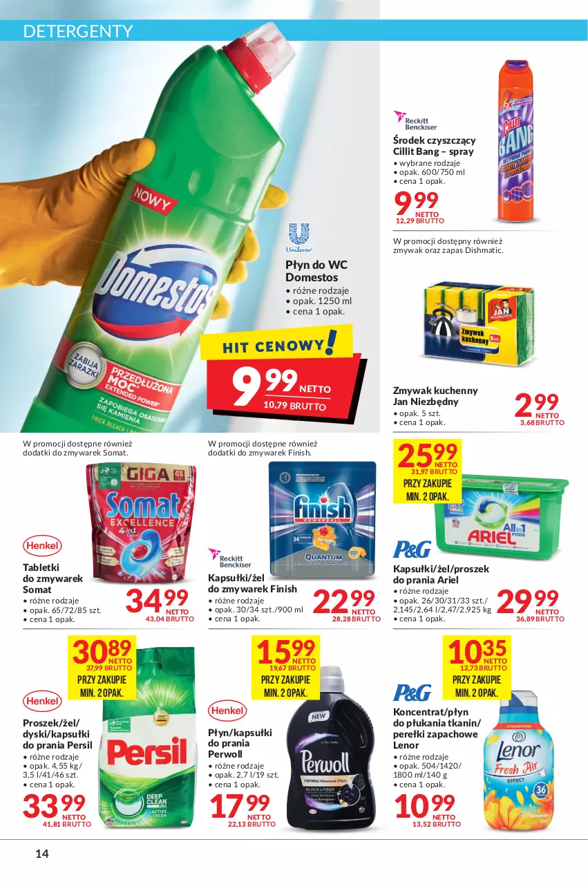 Gazetka promocyjna Makro - [Oferta promocyjna] Artykuły spożywcze i przemysłowe - ważna 04.05 do 16.05.2022 - strona 14 - produkty: Ariel, Cillit Bang, Domestos, Finish, Jan Niezbędny, Kapsułki do prania, Lenor, Perełki zapachowe, Persil, Perwoll, Płyn do płukania, Płyn do wc, Proszek do prania, Somat, Tablet