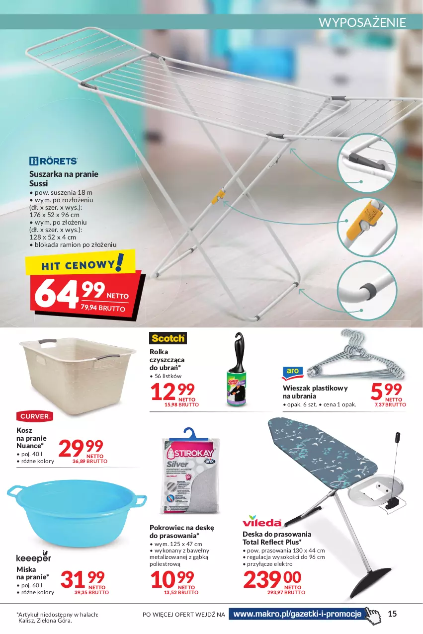 Gazetka promocyjna Makro - [Oferta promocyjna] Artykuły spożywcze i przemysłowe - ważna 04.05 do 16.05.2022 - strona 15 - produkty: Deska do prasowania, Kosz, Miska, Pokrowiec, Pokrowiec na deskę, Sok, Suszarka, Suszarka na pranie, Ubrania, Wieszak