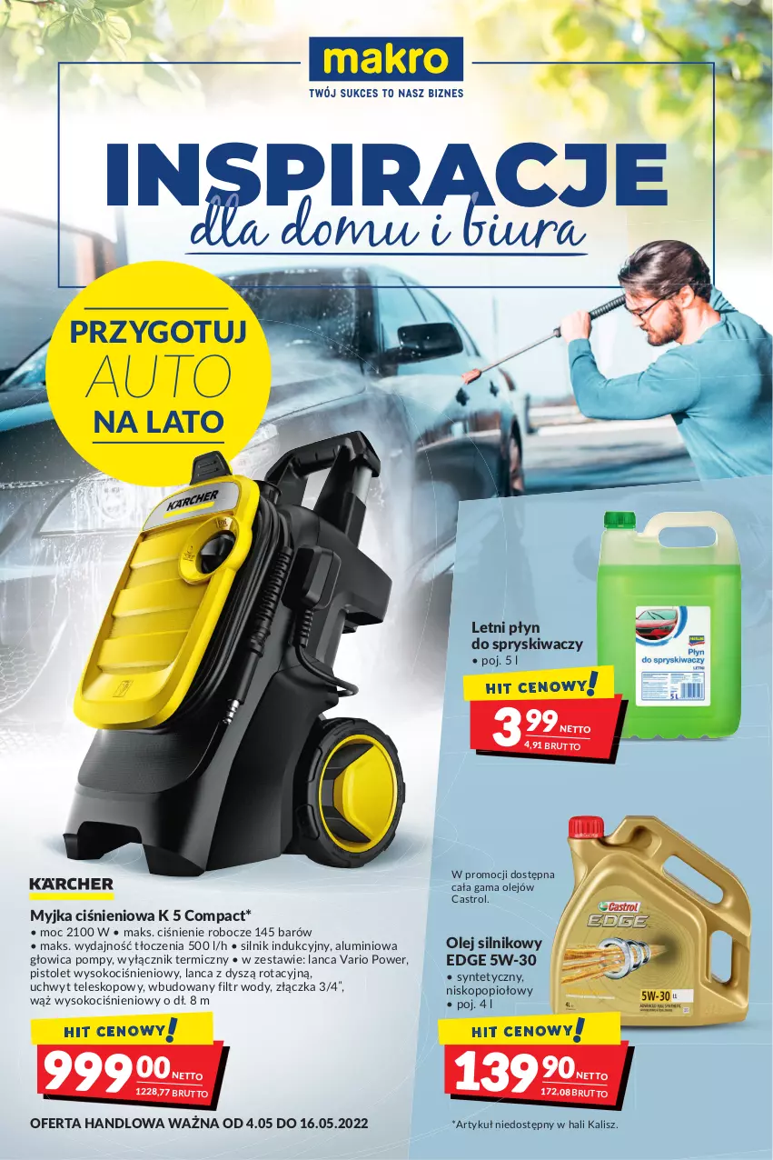 Gazetka promocyjna Makro - [Oferta promocyjna] Artykuły spożywcze i przemysłowe - ważna 04.05 do 16.05.2022 - strona 26 - produkty: Castrol, Koc, Myjka ciśnieniowa, Olej, Olej silnikowy, Pistolet, Płyn do spryskiwaczy, Sok, Teleskop