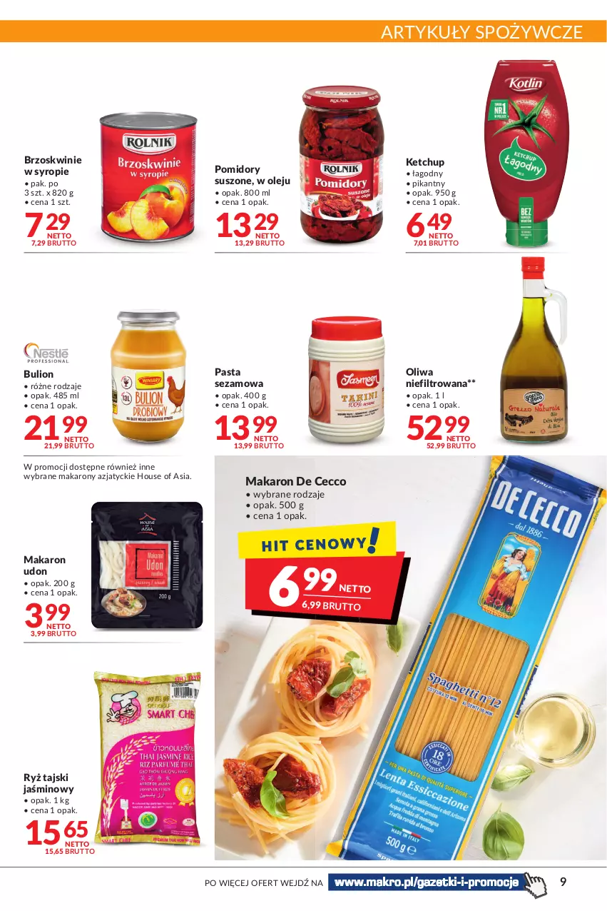 Gazetka promocyjna Makro - [Oferta promocyjna] Artykuły spożywcze i przemysłowe - ważna 04.05 do 16.05.2022 - strona 9 - produkty: Artykuły spożywcze, Brzoskwinie, Bulion, House of Asia, Ketchup, Lion, Makaron, Olej, Pomidory, Ryż, Sezam, Syrop