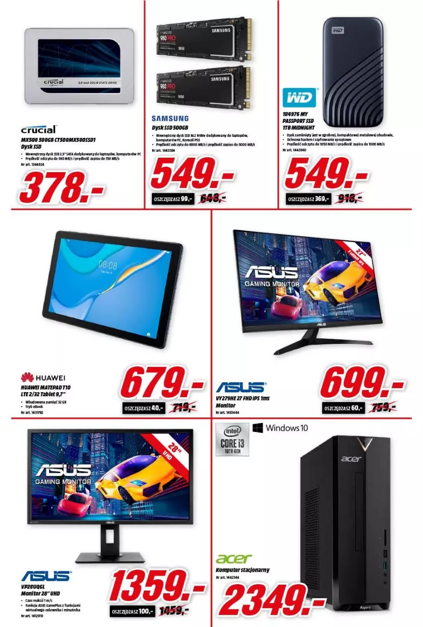 Gazetka promocyjna Media Markt - Gazetka Media Markt - ważna 07.12 do 13.12.2021 - strona 7 - produkty: Acer, Fa, Gra, Huawei, Intel, Komputer, Monitor, Mus, Por, Samsung, Sport, Tablet, Top