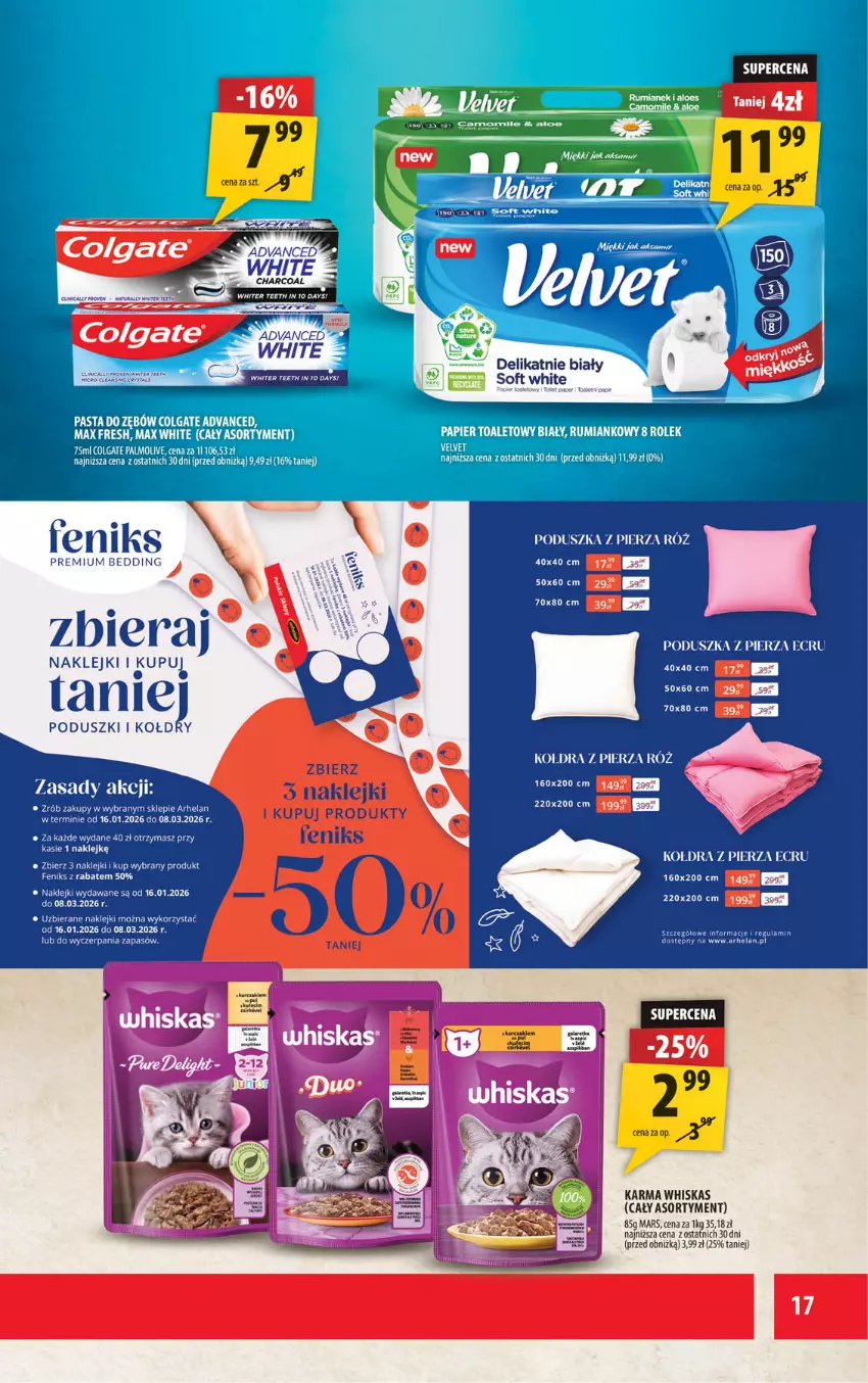 Gazetka promocyjna Arhelan - Gazetka - ważna 16.01 do 25.01.2026 - strona 17 - produkty: Colgate, Gala, Kiwi, Klej, Kołdra, Kret, LG, Mars, Papier, Papier toaletowy, Pasta do zębów, Poduszka, Rum, Velvet, Whiskas