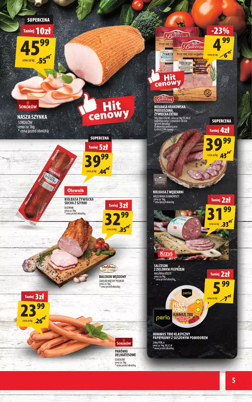 Gazetka promocyjna Arhelan - Gazetka - ważna 16.01 do 25.01.2026 - strona 5 - produkty: Hummus, Kiełbasa, Kiełbasa krakowska, LG, Mus, Olewnik, Sok, Sokołów