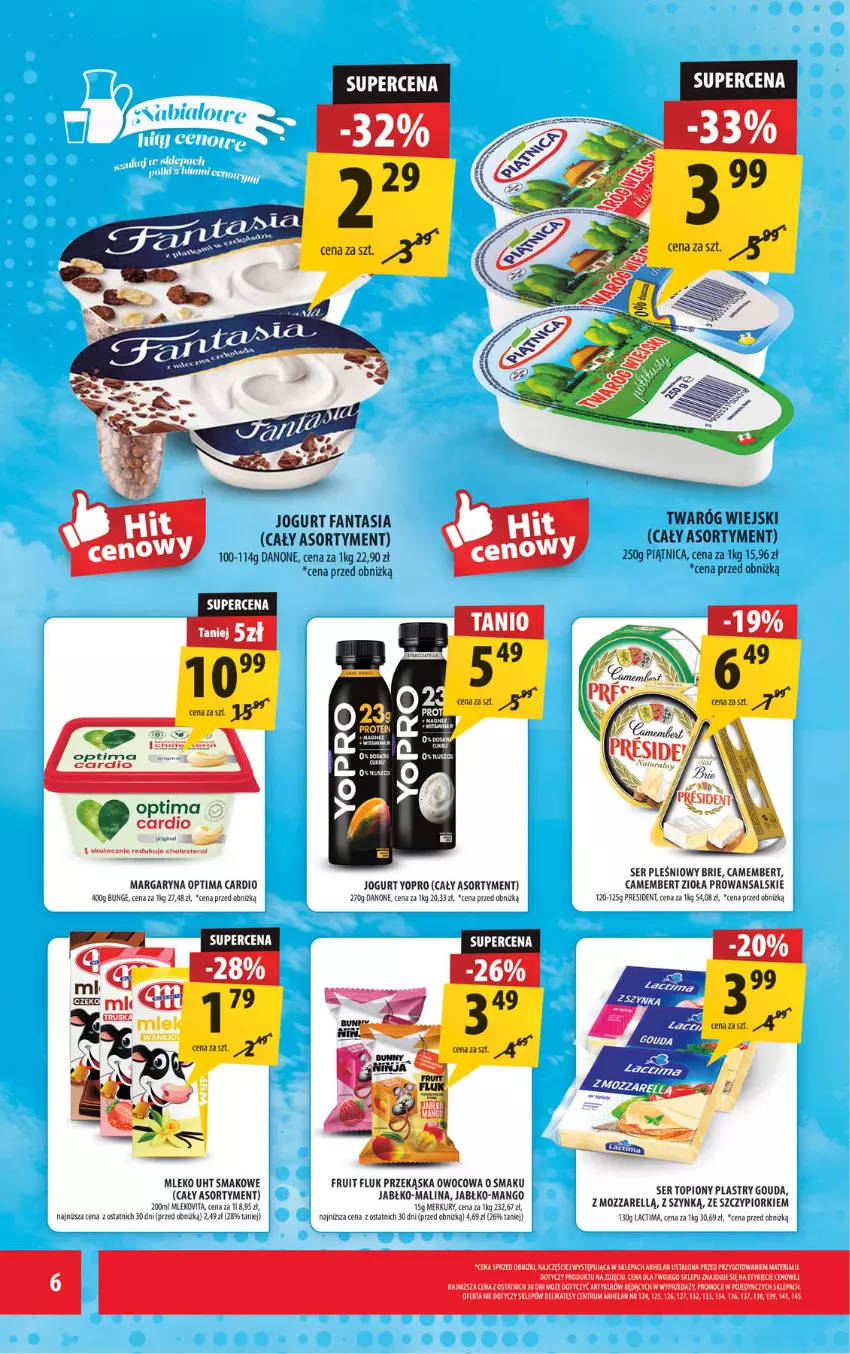 Gazetka promocyjna Arhelan - Gazetka - ważna 16.01 do 25.01.2026 - strona 6 - produkty: Brie, Camembert, Danone, Fa, Fanta, Gouda, Jogurt, Mango, Margaryna, Mleko, Optima, Optima Cardio, Piątnica, Rum, Ser, Ser pleśniowy, Ser topiony, Tera, Top, Twaróg