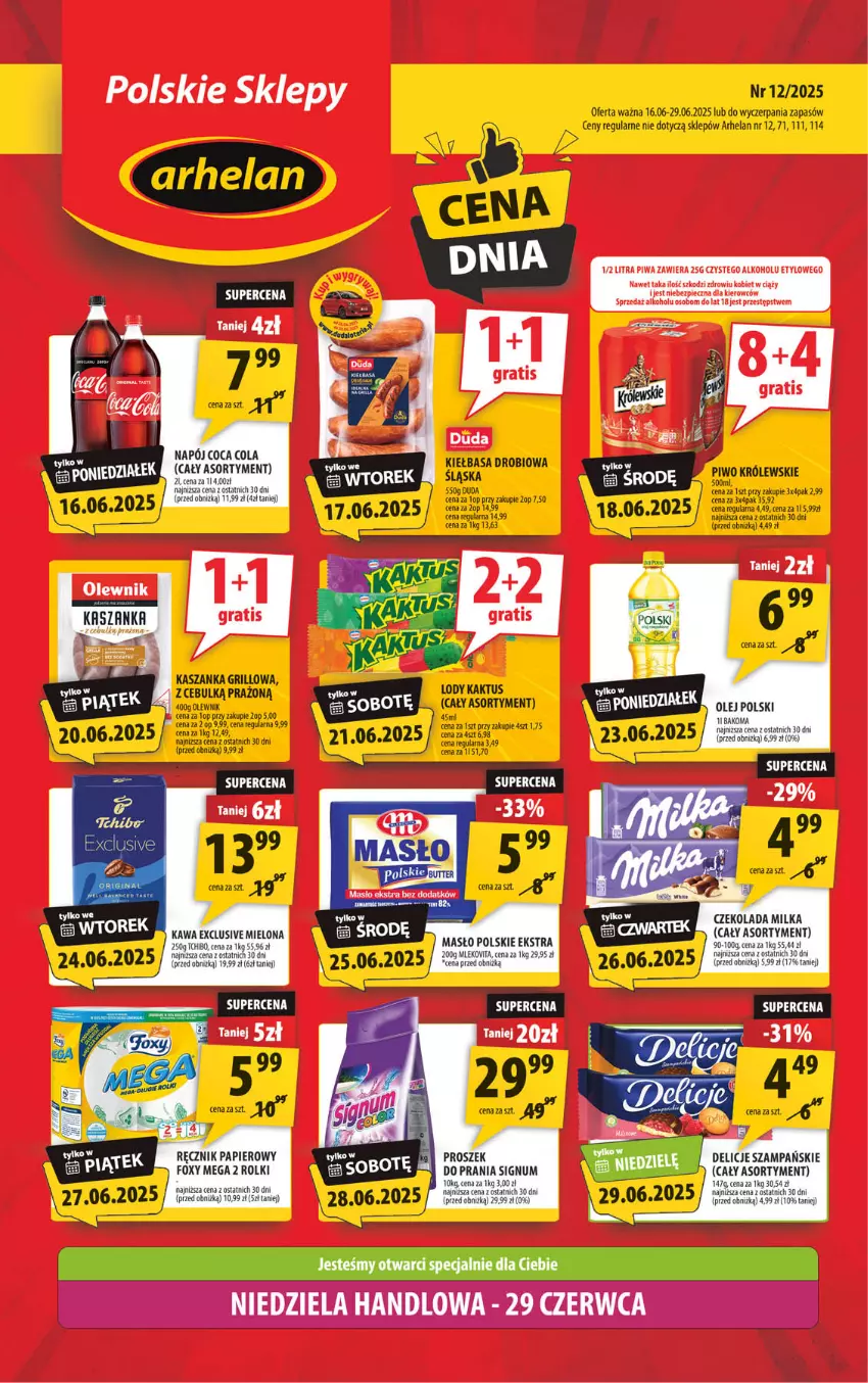 Gazetka promocyjna Arhelan - Gazetka - ważna 16.06 do 29.06.2025 - strona 1 - produkty: Duda, Grill, Kaktus, Kasza, Kaszanka, Kiełbasa, Królewski, Lody, Piec, Piwa, Piwo