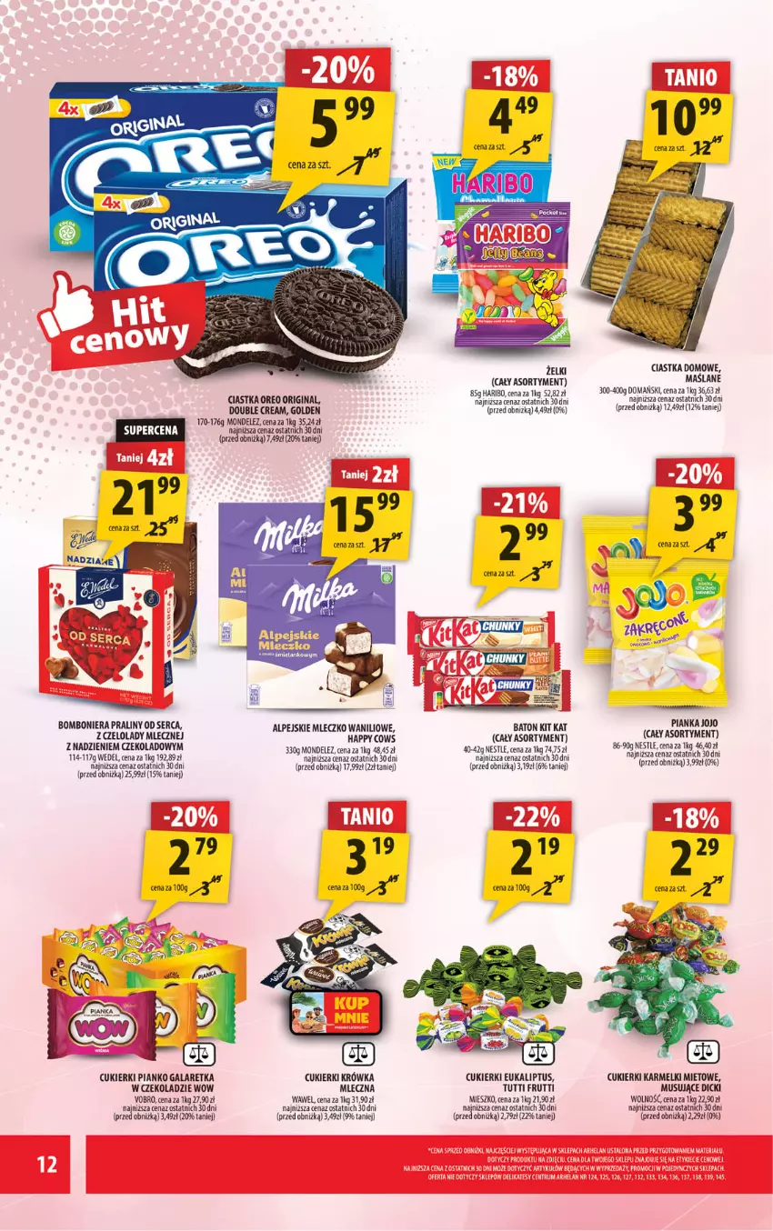 Gazetka promocyjna Arhelan - Gazetka - ważna 16.06 do 29.06.2025 - strona 12 - produkty: Baton, Bomboniera, Ciastka, Cukier, Cukierki, Gala, Galaretka, Gin, Haribo, Kit Kat, Mars, Mleczko, Mus, Praliny, Ser, Wawel