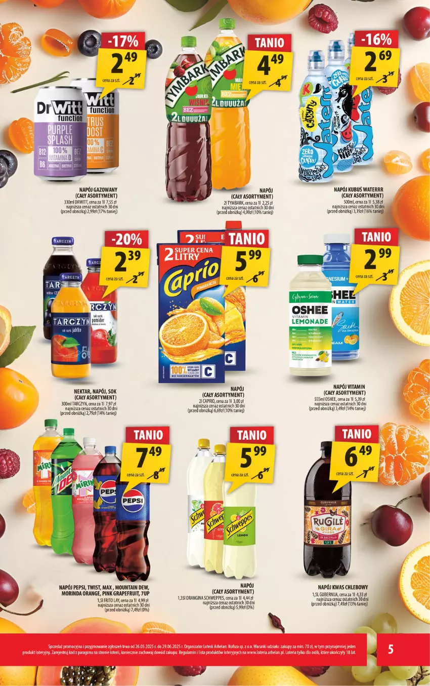 Gazetka promocyjna Arhelan - Gazetka - ważna 16.06 do 29.06.2025 - strona 5 - produkty: 7up, Chleb, Gin, Gra, Kubuś, Kubuś Waterrr, Napój, Napój gazowany, Nektar, Oshee, Pepsi, Schweppes, Sok, Tymbark