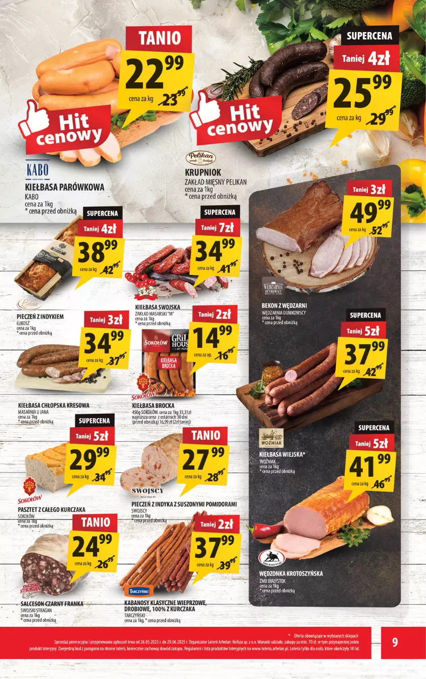 Gazetka promocyjna Arhelan - Gazetka - ważna 16.06 do 29.06.2025 - strona 9 - produkty: Gra, Kiełbasa, Kosz, Kurczak, Piec, Sok, Sokołów, Tarczyński