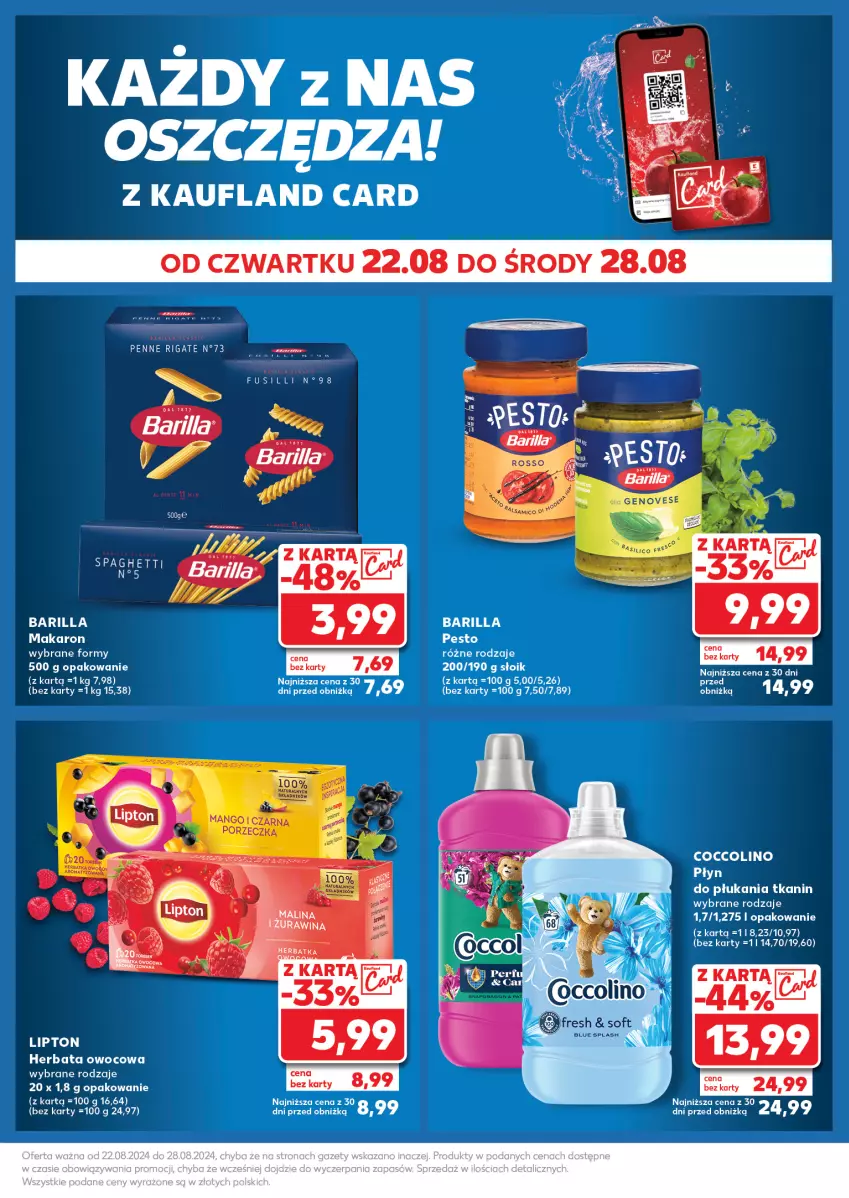 Gazetka promocyjna Kaufland - Kaufland - ważna 26.08 do 28.08.2024 - strona 29 - produkty: Barilla, Coccolino, Fa, Herbata, Herbata owocowa, Lipton, Mango, Penne, Pesto, Płyn do płukania, Por