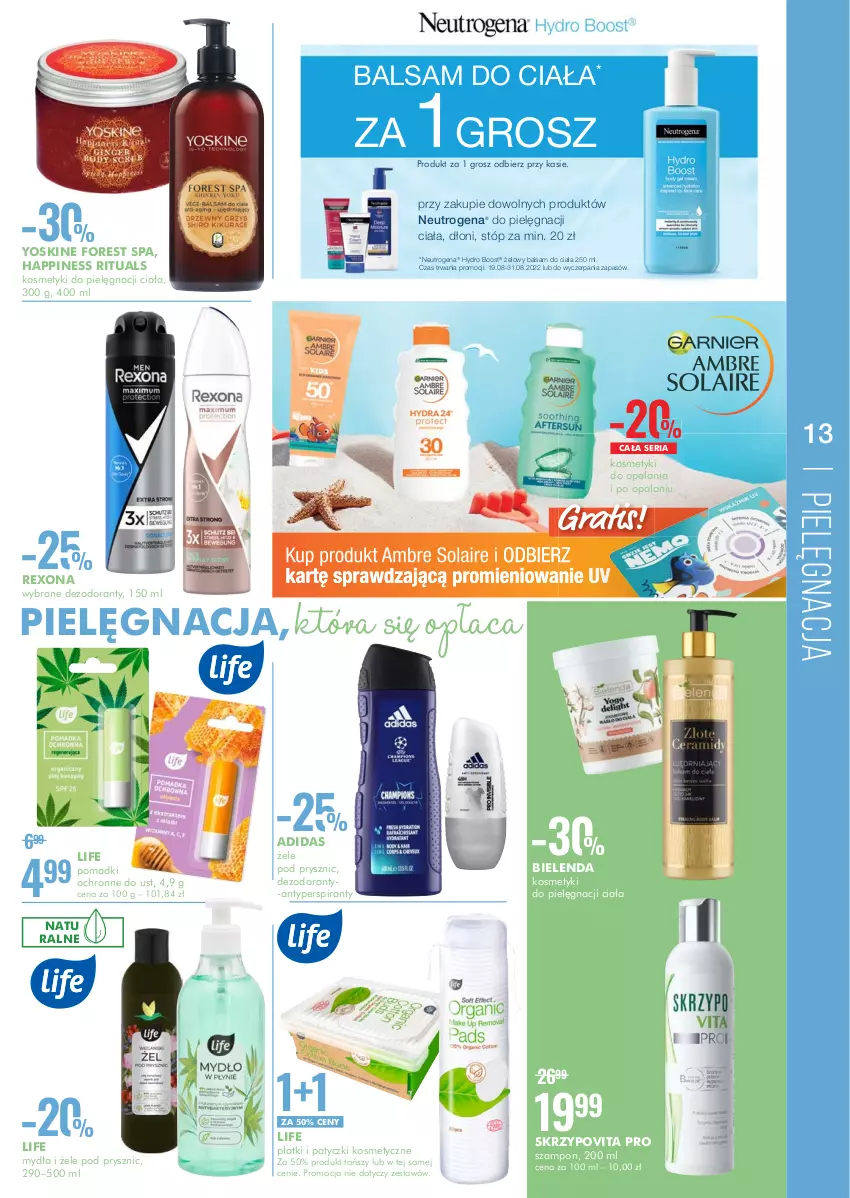 Gazetka promocyjna Super Pharm - Gazetka - ważna 19.08 do 31.08.2022 - strona 13 - produkty: Adidas, Antyperspirant, Balsam do ciała, Bielenda, Dezodorant, Gra, Neutrogena, Patyczki kosmetyczne, Rexona, Szampon