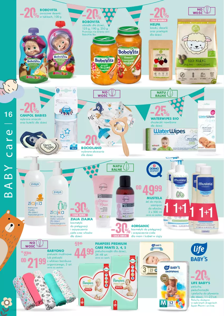 Gazetka promocyjna Super Pharm - Gazetka - ważna 19.08 do 31.08.2022 - strona 16 - produkty: BoboVita, Canpol, Chusteczki, Deser, Dzieci, Majtki, Mus, Mustela, Pampers, Pieluchomajtki, Pieluchy, Ser, Szampon, Ziaja, Ziajka