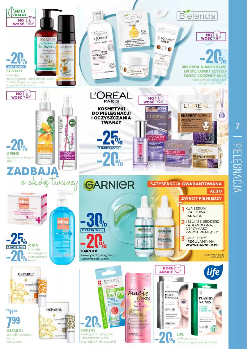 Gazetka promocyjna Super Pharm - Gazetka - ważna 19.08 do 31.08.2022 - strona 7 - produkty: Bielenda, Eveline, Fa, Garnier, Hydrolat, Kosmetyki do pielęgnacji, Lirene, Mixa, Rum, Ser, Serum