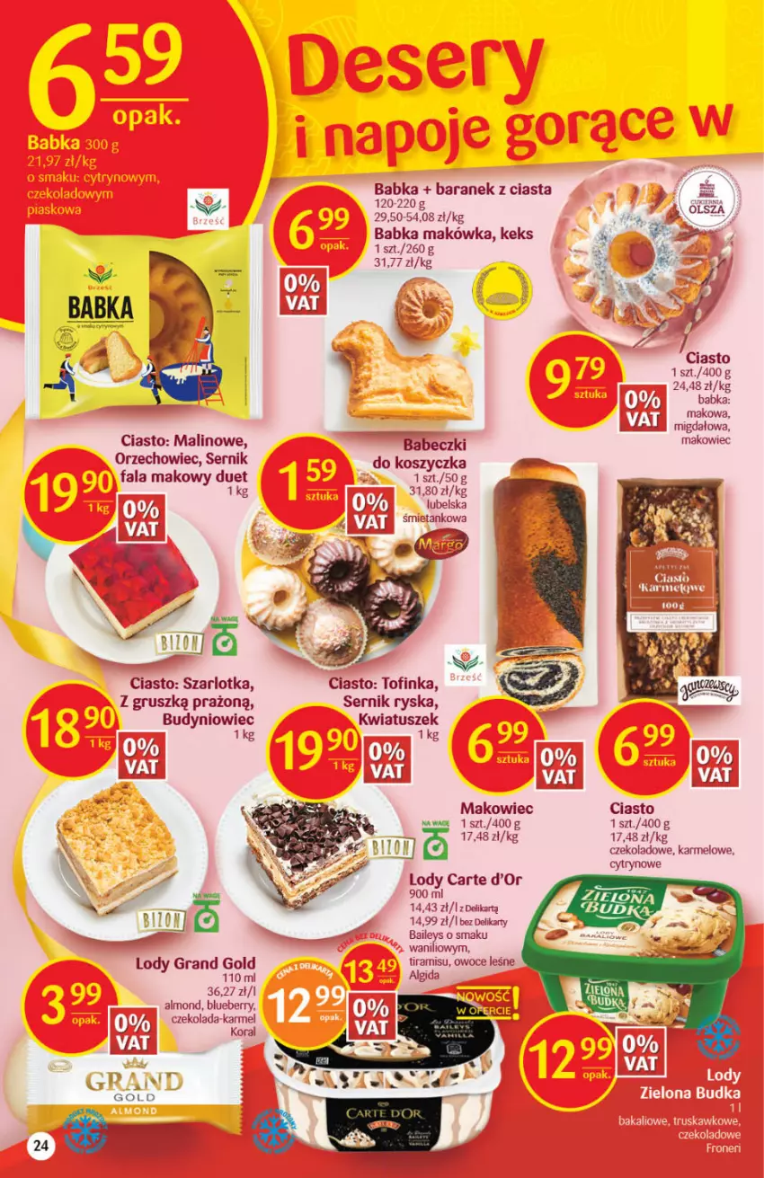 Gazetka promocyjna Delikatesy Centrum - Gazetka DC14 - ważna 07.04 do 18.04.2022 - strona 24 - produkty: Algida, Babeczki, Babka, Carte d'Or, Czekolada, Fa, Gra, Inka, Kosz, LG, Lody, Makowiec, Owoce, Ser, Szarlotka, Tusz