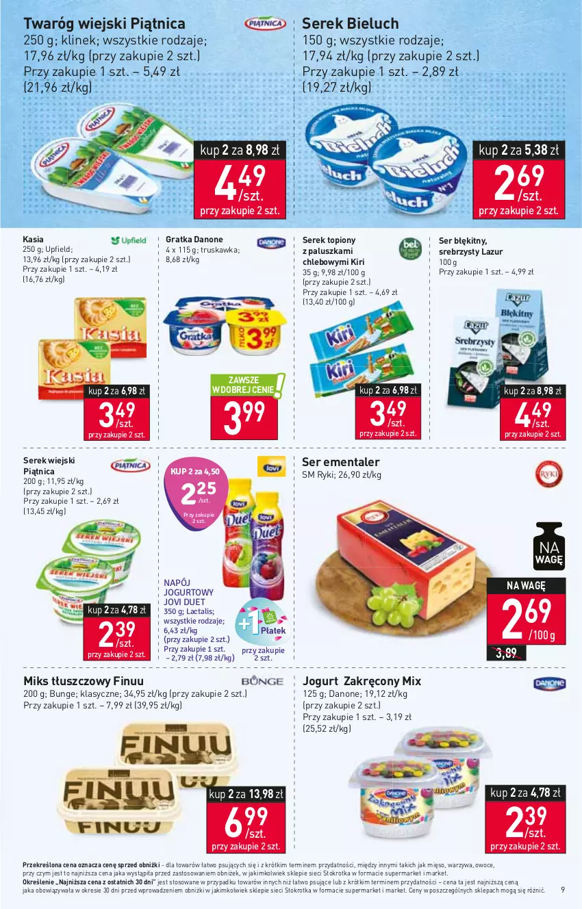 Gazetka promocyjna Stokrotka - Market - ważna 05.10 do 11.10.2023 - strona 10 - produkty: Bieluch, Chleb, Danone, Ementaler, Finuu, Gra, Jogurt, Kasia, Lazur, Mięso, Miks tłuszczowy, Napój, Owoce, Piątnica, Ser, Serek, Serek wiejski, Top, Twaróg, Warzywa