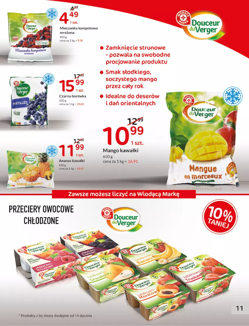 Gazetka promocyjna E Leclerc - ważna 11.01 do 22.01.2022 - strona 11 - produkty: Ananas, Borówka, Deser, Kawa, Mango, Mieszanka kompotowa, Ser