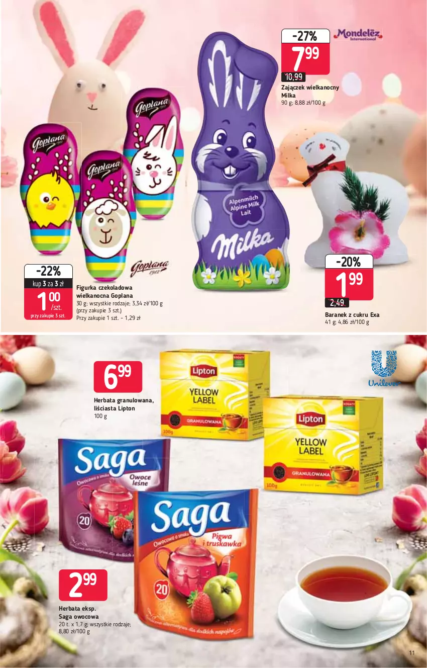 Gazetka promocyjna Stokrotka - Supermarket - ważna 25.03 do 31.03.2021 - strona 11 - produkty: Goplana, Gra, Herbata, LANA, Lipton, Milka, Saga