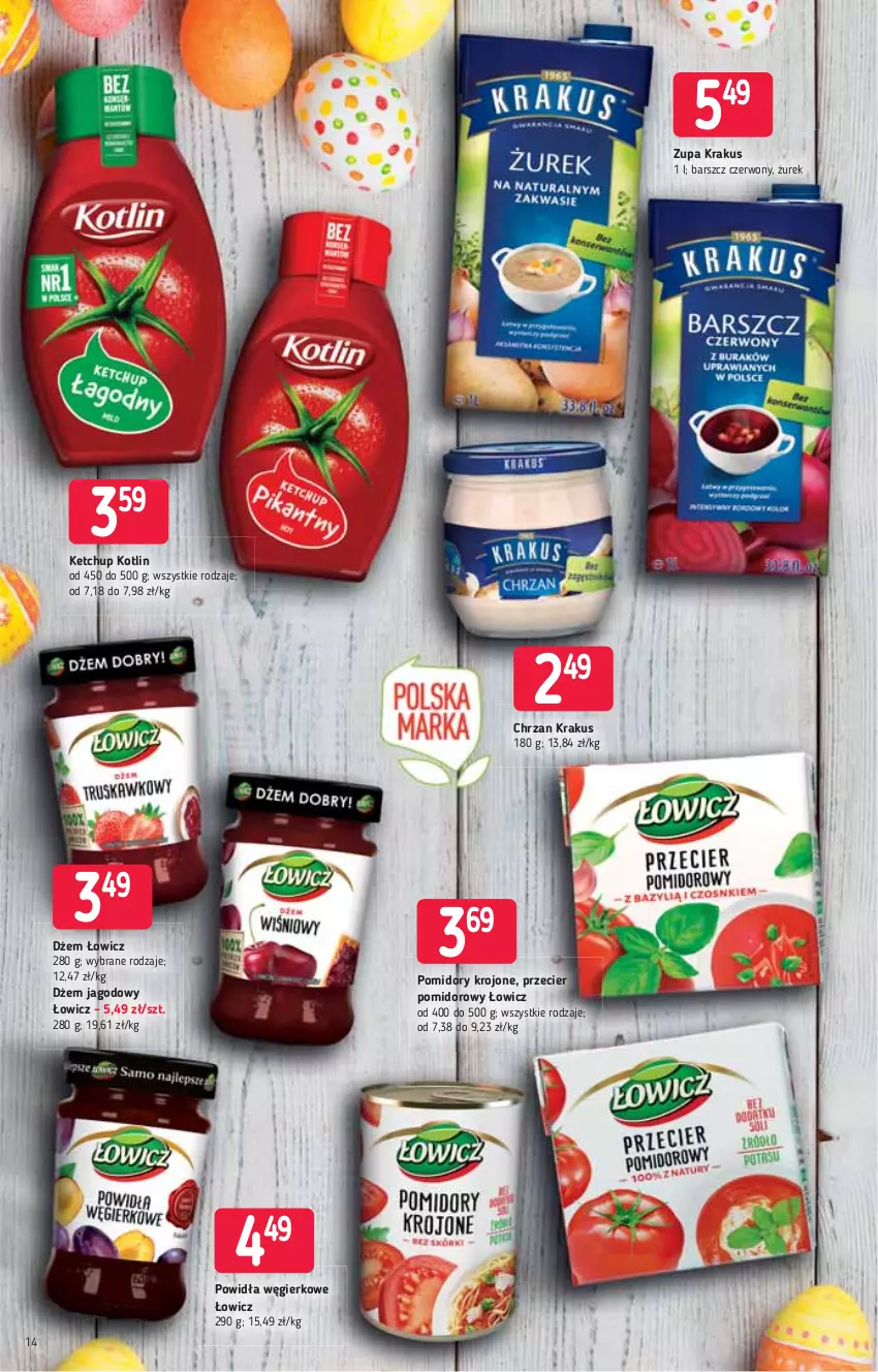 Gazetka promocyjna Stokrotka - Supermarket - ważna 25.03 do 31.03.2021 - strona 14 - produkty: Chrzan, Dżem, Ketchup, Kotlin, Krakus, Pomidory, Pomidory krojone, Zupa