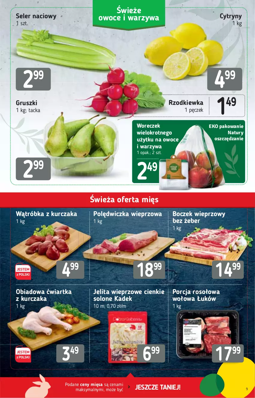 Gazetka promocyjna Stokrotka - Supermarket - ważna 25.03 do 31.03.2021 - strona 9 - produkty: Boczek, Boczek wieprzowy, Cytryny, Gruszki, Kurczak, Owoce, Polędwiczka wieprzowa, Por, Rzodkiewka, Seler naciowy, Warzywa, Woreczek