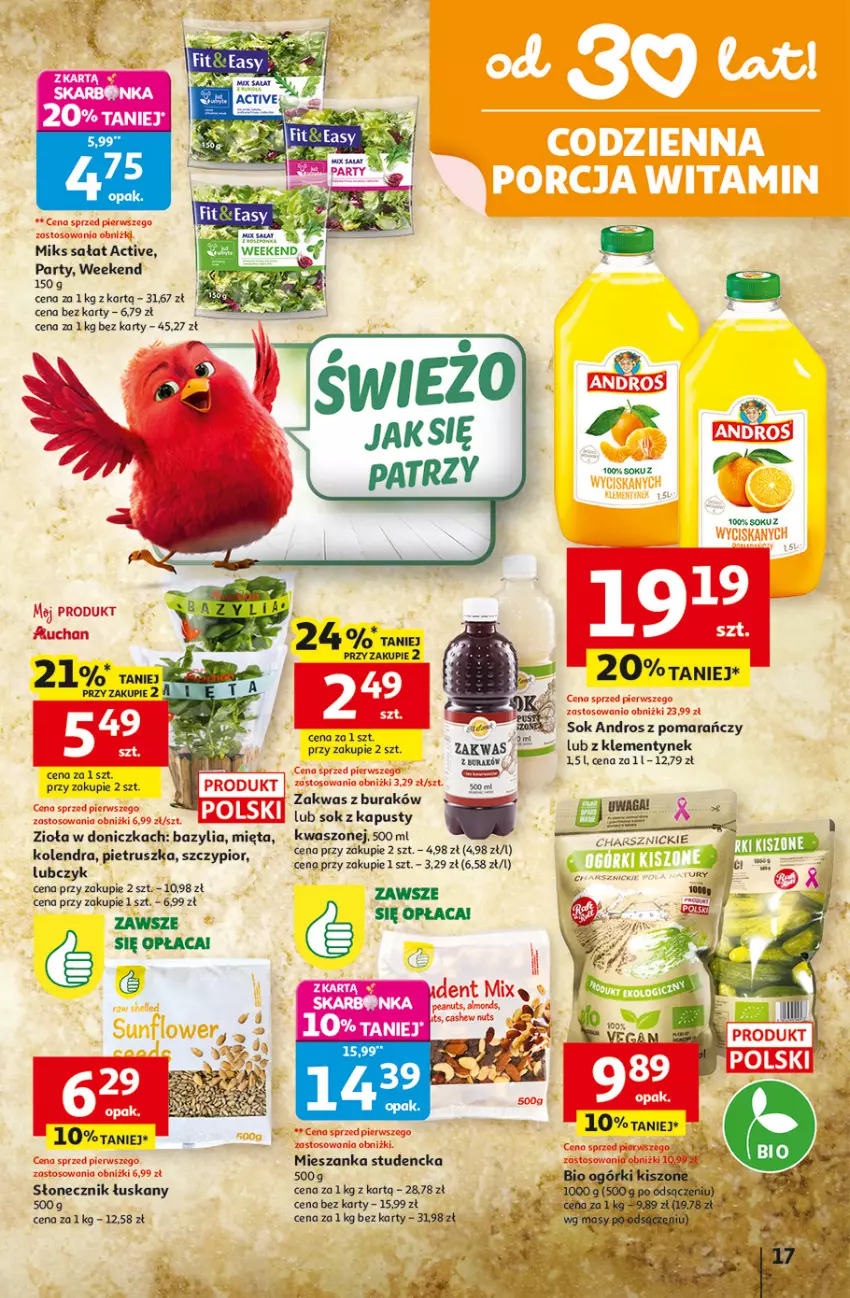 Gazetka promocyjna Auchan - Gazetka 30 Lat Hipermarket Auchan - ważna 29.01 do 04.02.2026 - strona 17 - produkty: Bazyl, Bazylia, Fa, Kolendra, Mieszanka studencka, Mięta, Pietruszka, Sałat, Ser, Sok