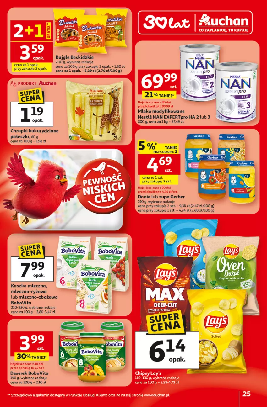 Gazetka promocyjna Auchan - Gazetka 30 Lat Hipermarket Auchan - ważna 29.01 do 04.02.2026 - strona 25 - produkty: Bajgle, Beskidzki, BoboVita, Deser, Gerber, Mleko, Mleko modyfikowane, Ryż, Ser, Serek, Zupa