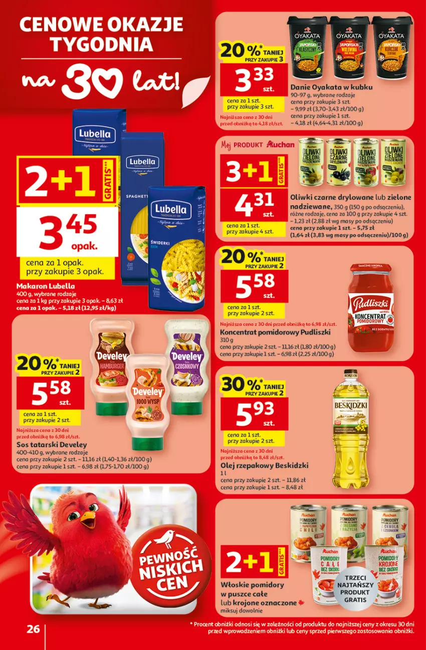 Gazetka promocyjna Auchan - Gazetka 30 Lat Hipermarket Auchan - ważna 29.01 do 04.02.2026 - strona 26 - produkty: Beskidzki, Koncentrat pomidorowy, Olej, Olej rzepakowy, Oliwki, Oliwki czarne, Pomidory, Pudliszki, Sos