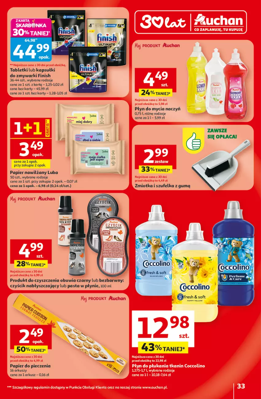 Gazetka promocyjna Auchan - Gazetka 30 Lat Hipermarket Auchan - ważna 29.01 do 04.02.2026 - strona 33 - produkty: Do mycia naczyń, Finish, Mop, Papier, Papier do pieczenia, Perfum, Piec, Płyn do mycia, Płyn do mycia naczyń, Szufelka, Tablet, Zmywarki