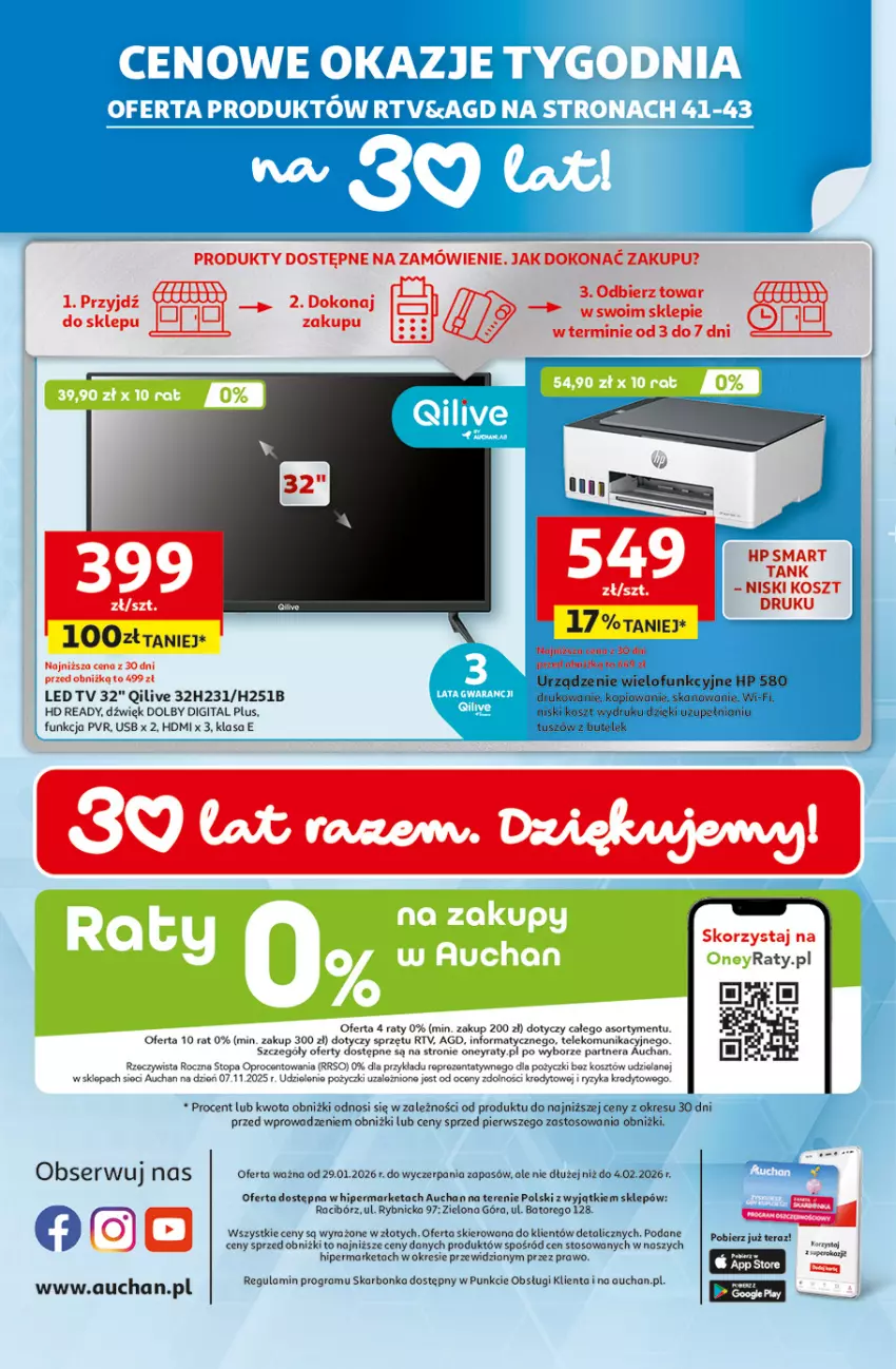 Gazetka promocyjna Auchan - Gazetka 30 Lat Hipermarket Auchan - ważna 29.01 do 04.02.2026 - strona 45 - produkty: Gra, HD ready, HP, Kosz, LED TV, Tera, Top, Tusz, Urządzenie wielofunkcyjne