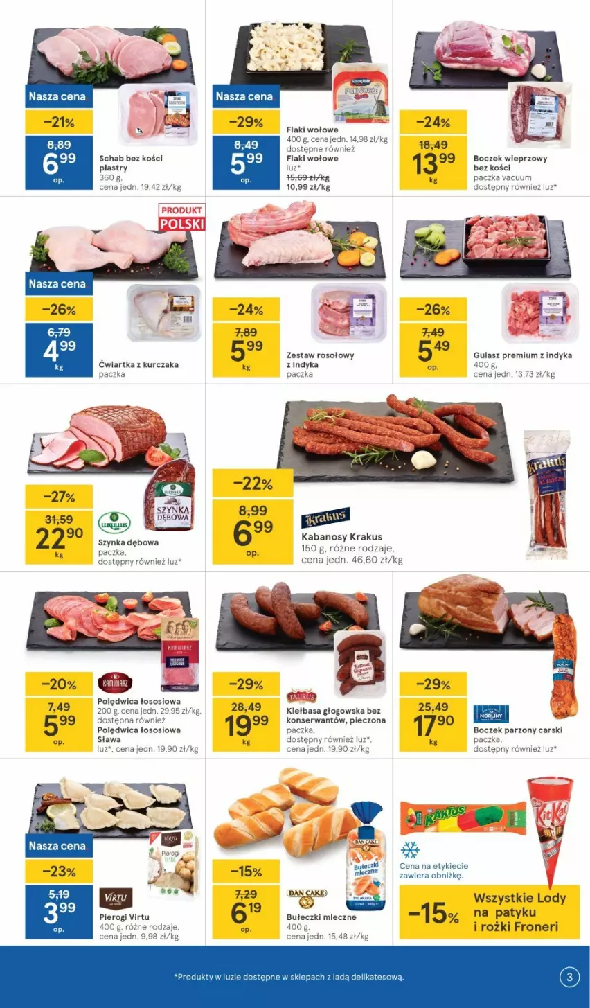 Gazetka promocyjna Tesco - Tesco gazetka - przyszły tydzień - ważna 02.09 do 08.09.2021 - strona 3 - produkty: Boczek, Boczek wieprzowy, Cars, Kabanos, Kiełbasa, Kiełbasa głogowska, Krakus, Lody, Miecz, Piec, Pierogi, Polędwica, Schab bez kości, Ser, Sos, Virtu