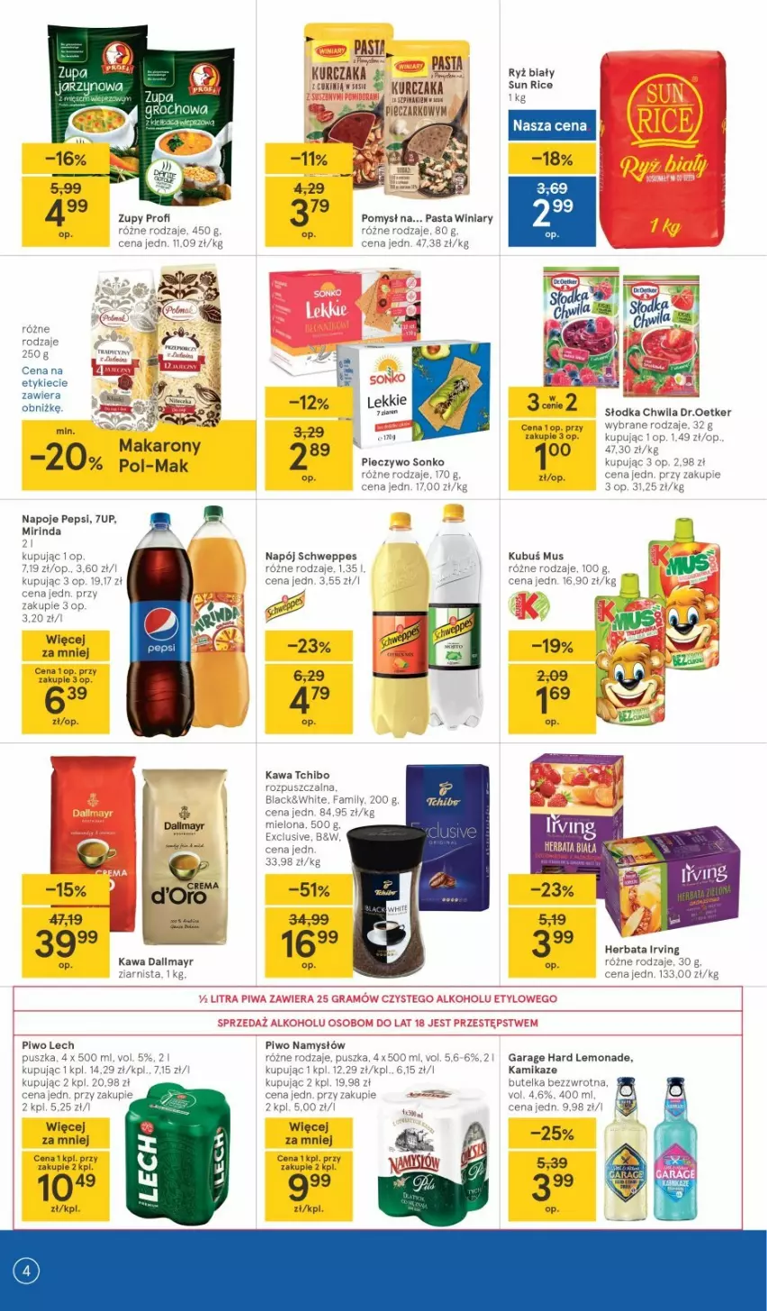 Gazetka promocyjna Tesco - Tesco gazetka - przyszły tydzień - ważna 02.09 do 08.09.2021 - strona 4 - produkty: Kawa, Kosz, Kubuś, Lack, Mus, Namysłów, Napój, Piec, Pieczywo, Piwo, Ryż, Ryż biały, Schweppes, Sonko, Winiary