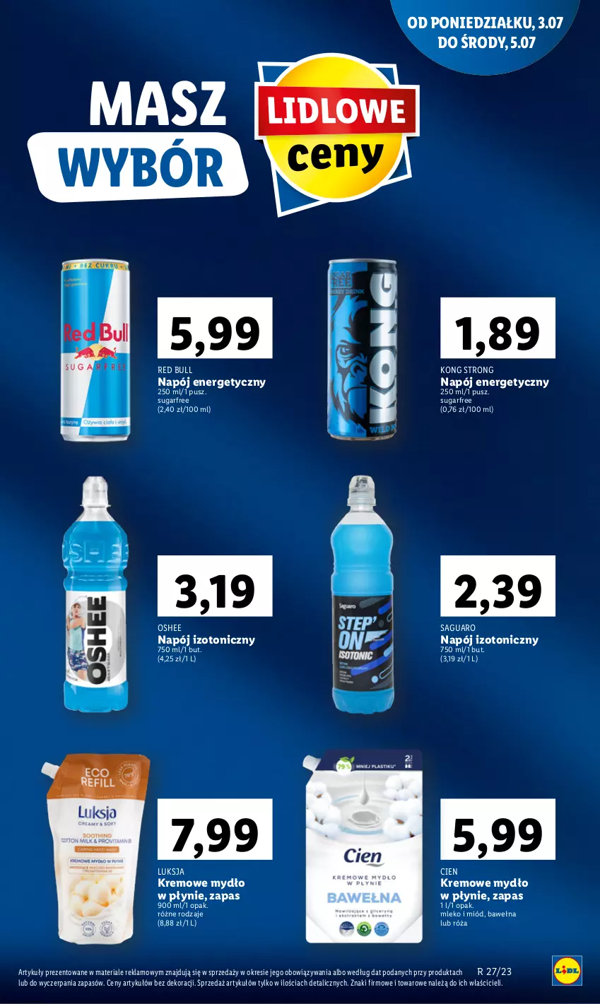 Gazetka promocyjna Lidl - GAZETKA - ważna 03.07 do 05.07.2023 - strona 21 - produkty: Luksja, Miód, Mleko, Mydło, Mydło w płynie, Napój, Napój energetyczny, Napój izotoniczny, Oshee, Red Bull, Róża, Wełna