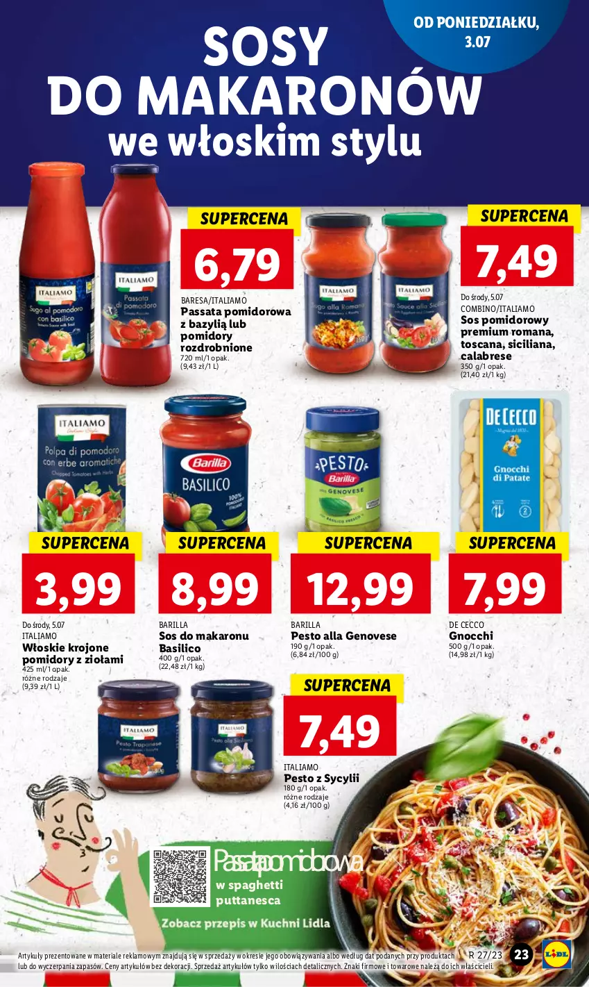 Gazetka promocyjna Lidl - GAZETKA - ważna 03.07 do 05.07.2023 - strona 33 - produkty: Barilla, Bazyl, Gnocchi, Makaron, Pesto, Pomidory, Sos, Sos do makaronu, Sos pomidorowy, Spaghetti