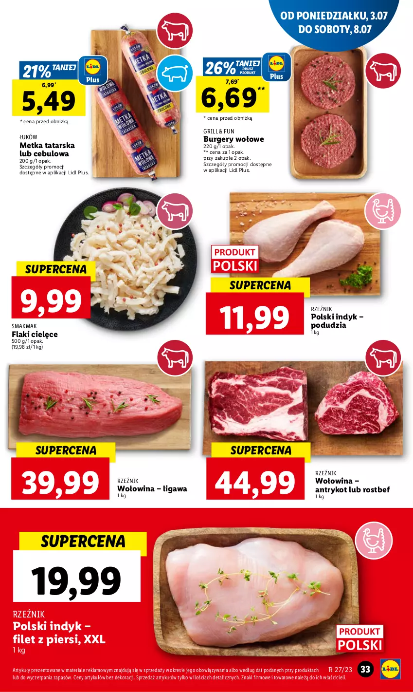 Gazetka promocyjna Lidl - GAZETKA - ważna 03.07 do 05.07.2023 - strona 43 - produkty: Burger, Flaki, Grill, Metka tatarska, Rostbef, Wołowina