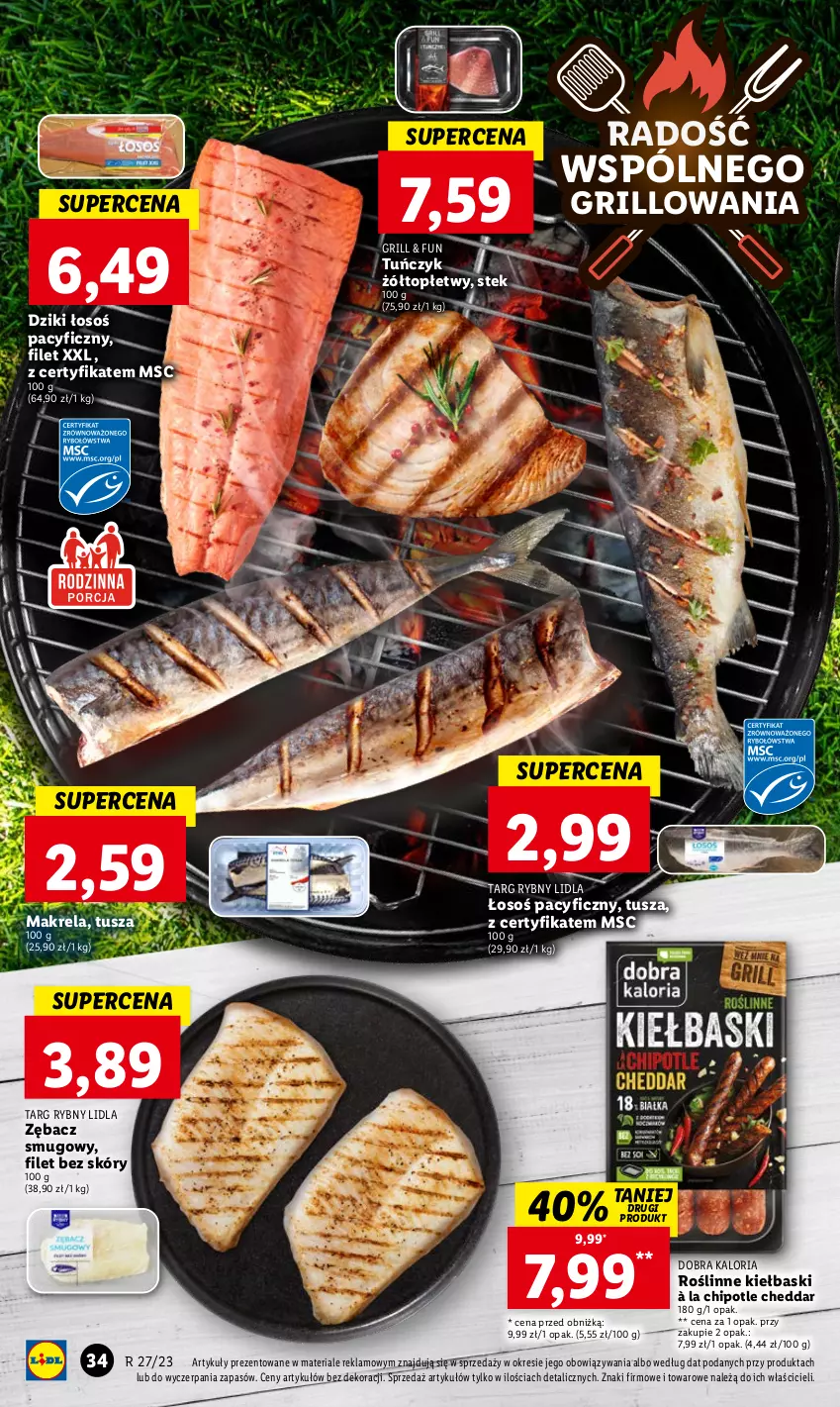 Gazetka promocyjna Lidl - GAZETKA - ważna 03.07 do 05.07.2023 - strona 44 - produkty: Cheddar, Grill, Roślinne kiełbaski, Stek, Top, Tuńczyk, Tusz