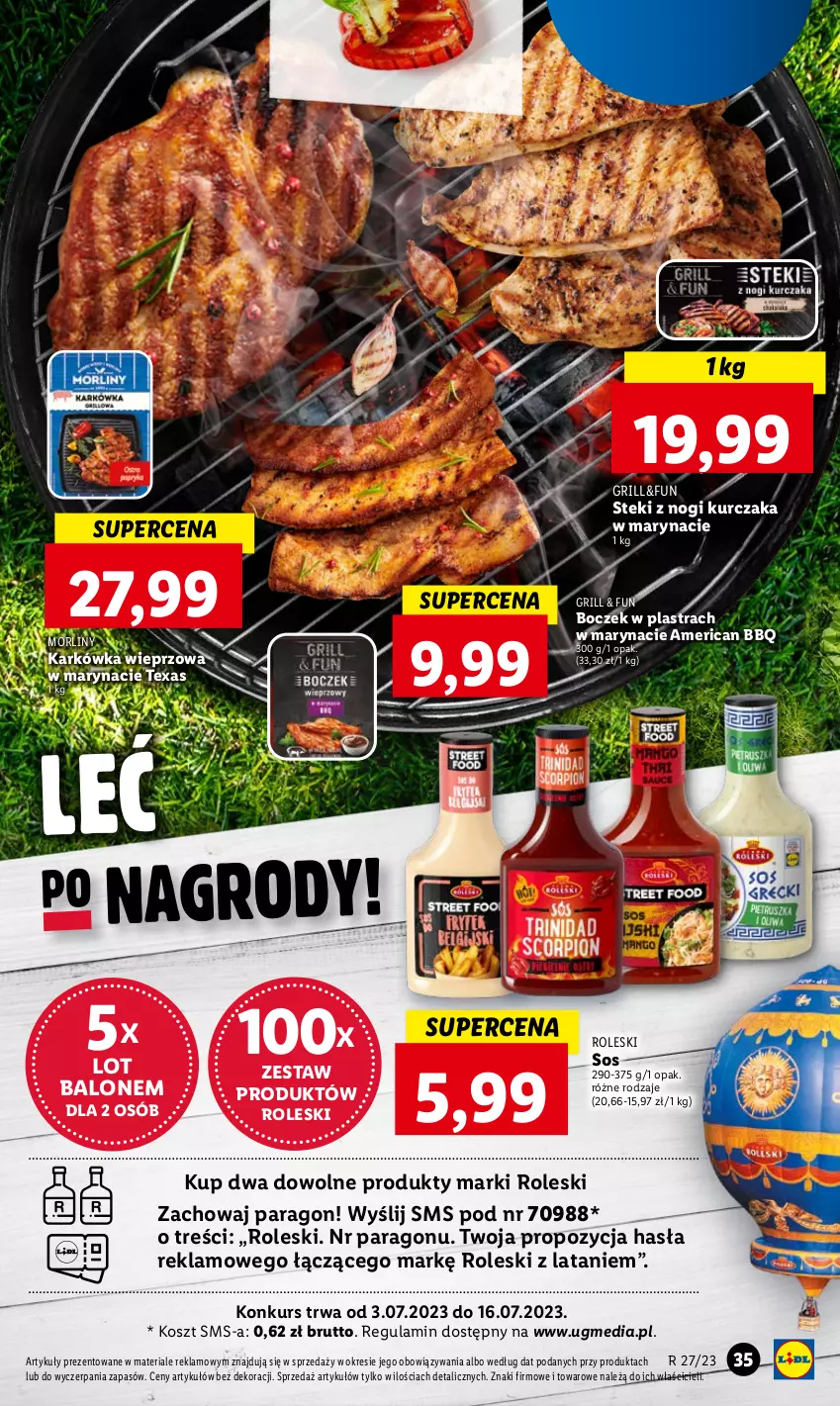 Gazetka promocyjna Lidl - GAZETKA - ważna 03.07 do 05.07.2023 - strona 45 - produkty: Boczek, Grill, Karkówka wieprzowa, Kosz, Kurczak, Morliny, Sos, Stek