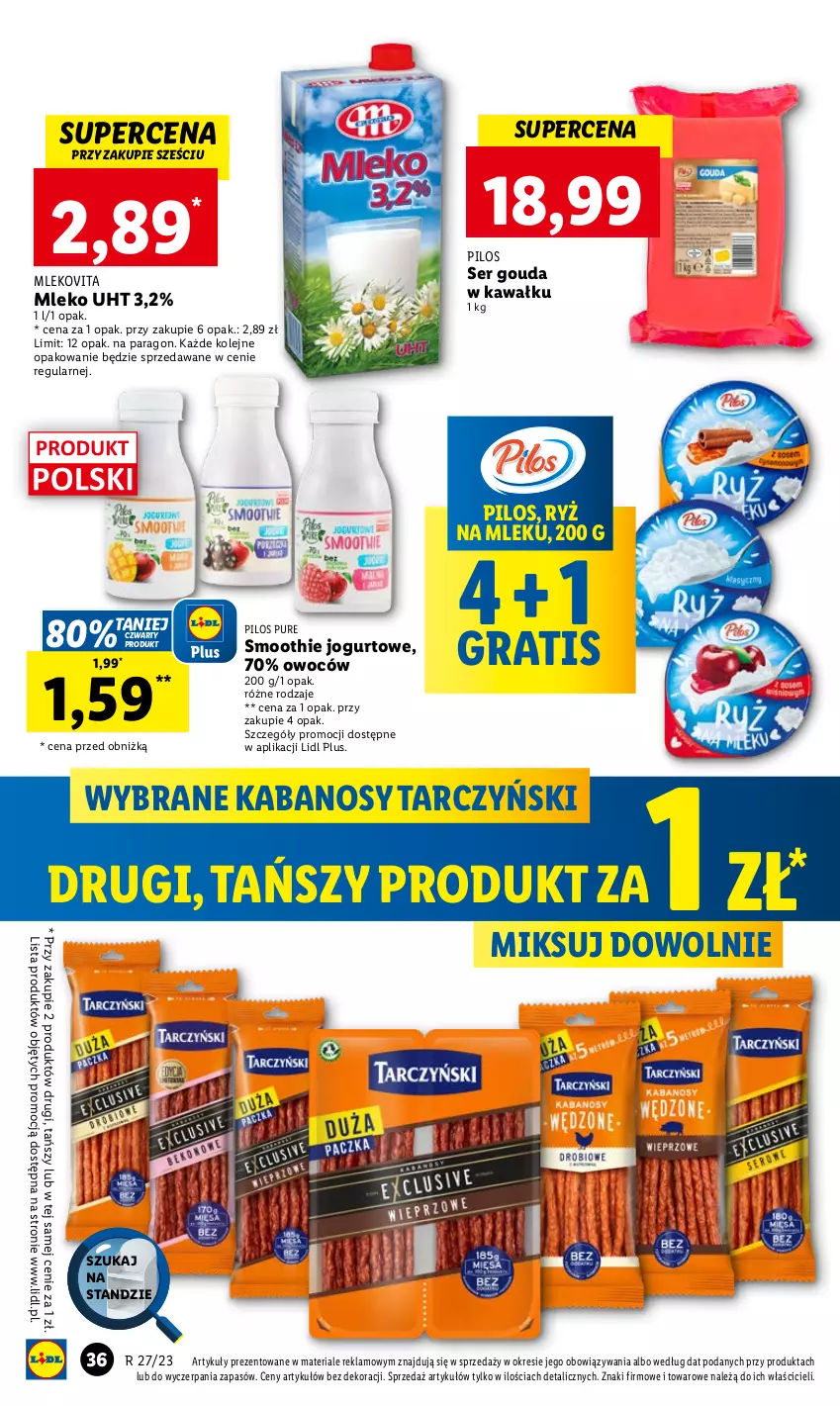 Gazetka promocyjna Lidl - GAZETKA - ważna 03.07 do 05.07.2023 - strona 46 - produkty: Gouda, Gra, Jogurt, Kabanos, Kawa, Mleko, Mlekovita, Olej, Pilos, Pur, Ryż, Ryż na mleku, Ser, Smoothie, Tarczyński