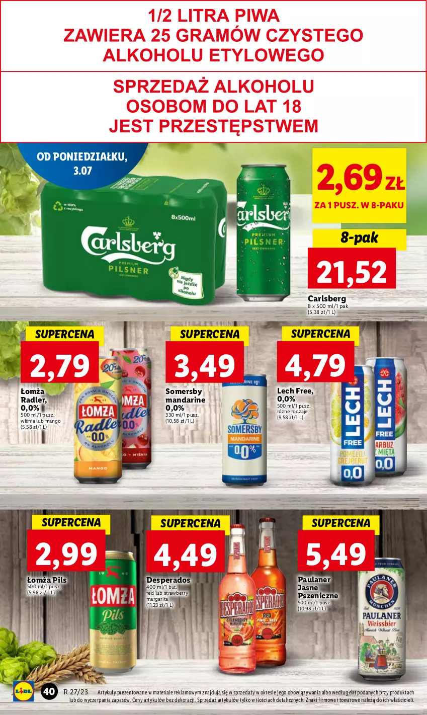 Gazetka promocyjna Lidl - GAZETKA - ważna 03.07 do 05.07.2023 - strona 50 - produkty: Carlsberg, Desperados, Mango, Radler, Somersby