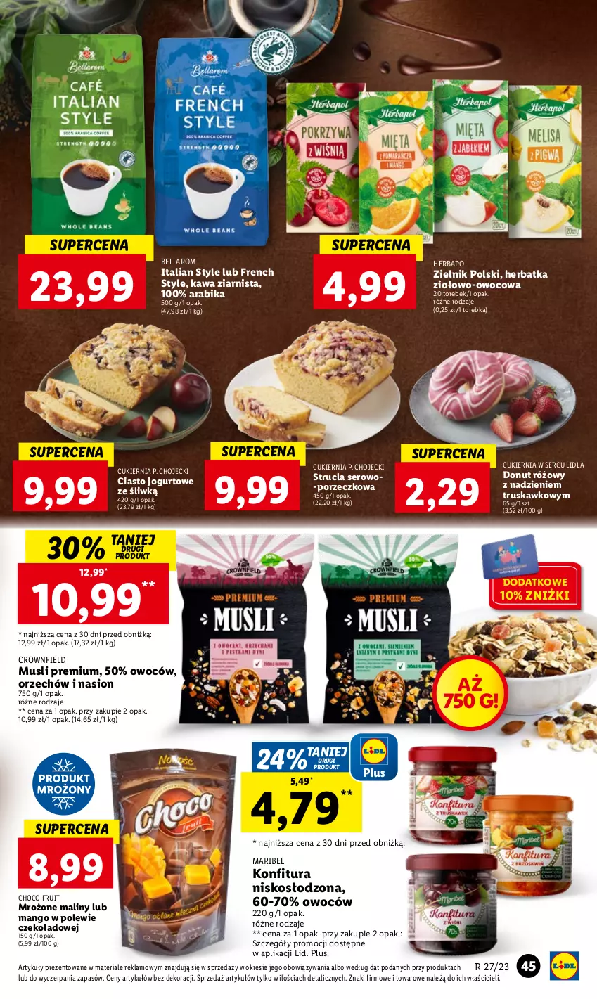 Gazetka promocyjna Lidl - GAZETKA - ważna 03.07 do 05.07.2023 - strona 55 - produkty: Bell, Bella, Ciasto jogurtowe, Cukier, Donut, Herbapol, Jogurt, Kawa, Kawa ziarnista, Konfitura, Maliny, Mango, Mus, Por, Ser, Strucla, Torebka