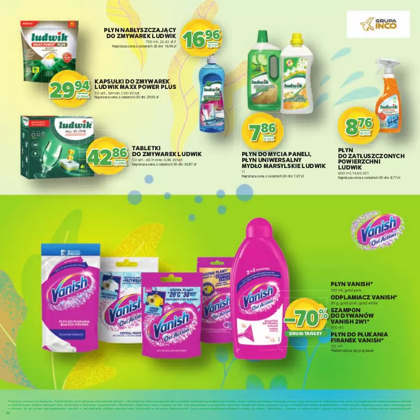 Gazetka promocyjna Stokrotka - Katalog Wiosenne Inspiracje! - ważna 26.02 do 11.03.2026 - strona 22 - produkty: Dywan, Ludwik, Mars, Mięso, Mydło, Odplamiacz, Owoce, Płyn do mycia, Płyn do mycia paneli, Płyn do płukania, Płyn nabłyszczający, Szampon, Tablet, Vanish, Warzywa