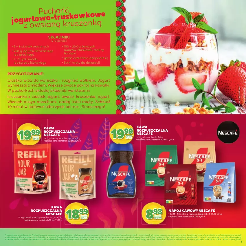 Gazetka promocyjna Stokrotka - Katalog Wiosenne Inspiracje! - ważna 26.02 do 11.03.2026 - strona 5 - produkty: Ciastka, Jogurt, Kawa, Kawa rozpuszczalna, Maliny, Mięso, Napój, Nescafé, Owoce, Por, Stek, Syrop, Torebka, Truskawki, Warzywa