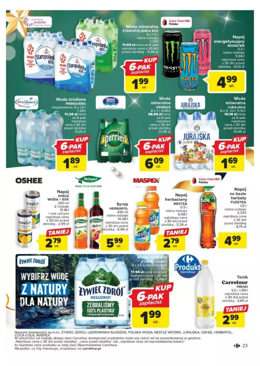 Gazetka promocyjna Carrefour - ważna 11.12 do 17.12.2023 - strona 16 - produkty: Coca-Cola, Herbapol, LANA, LG, Napój, Nestea, Oshee, Sok, Staropolanka, Syrop, Tonik, Woda, Woda mineralna