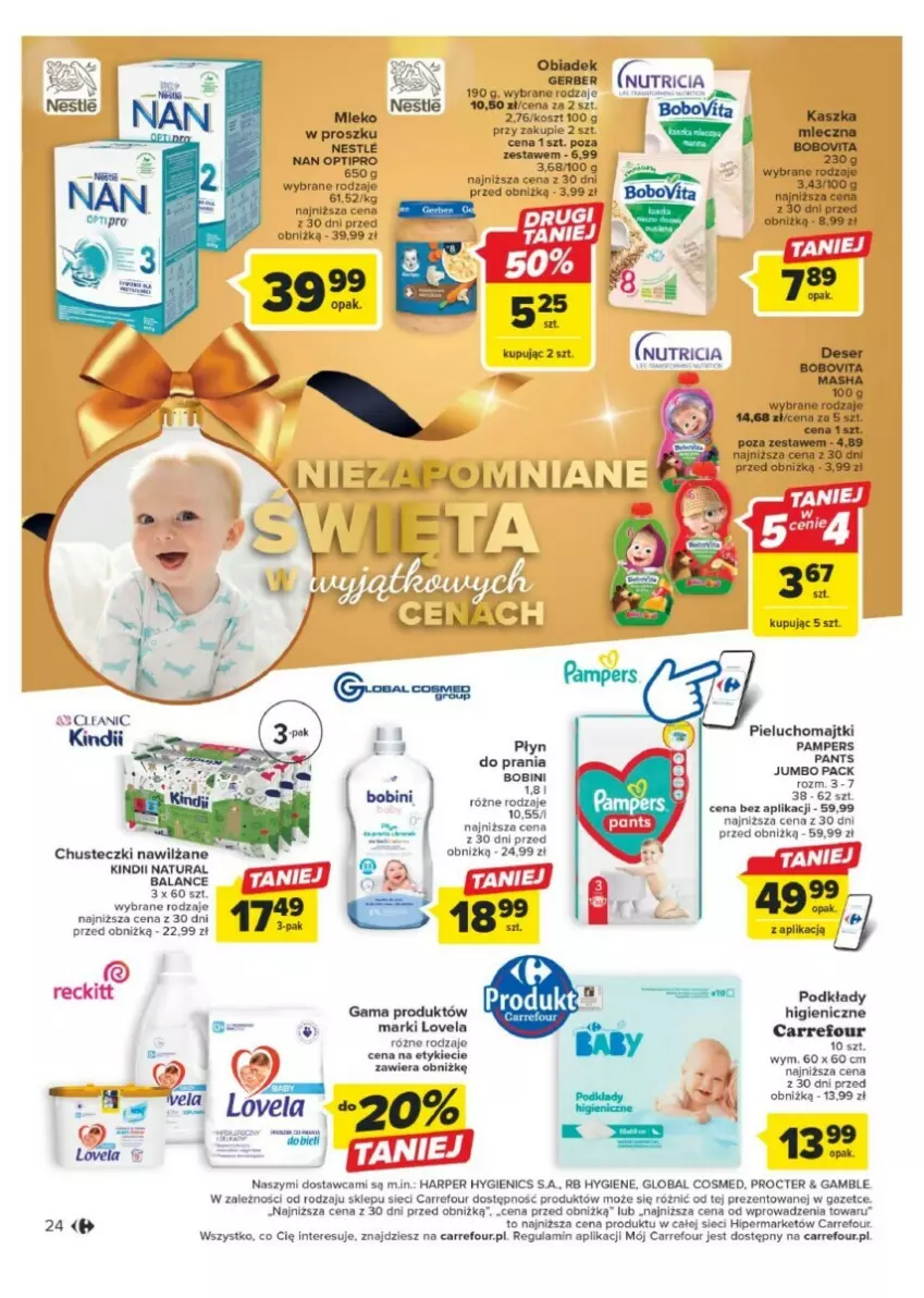 Gazetka promocyjna Carrefour - ważna 11.12 do 17.12.2023 - strona 17 - produkty: BoboVita, Chusteczki, Deser, Gerber, Kindii, Kosz, Lovela, Majtki, Mleko, Pampers, Pieluchomajtki, Podkład, Ser