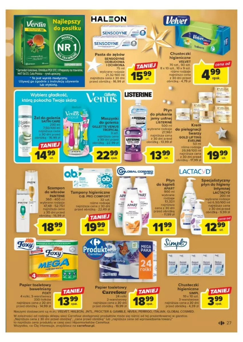 Gazetka promocyjna Carrefour - ważna 11.12 do 17.12.2023 - strona 20 - produkty: Chusteczki, Eveline, Foxy, Koc, Lactacyd, Leon, Listerine, Nivea, O.B., Pantene, Papier, Papier toaletowy, Pasta do zębów, Rolki, Sensodyne, Szampon, Tampony, Velvet