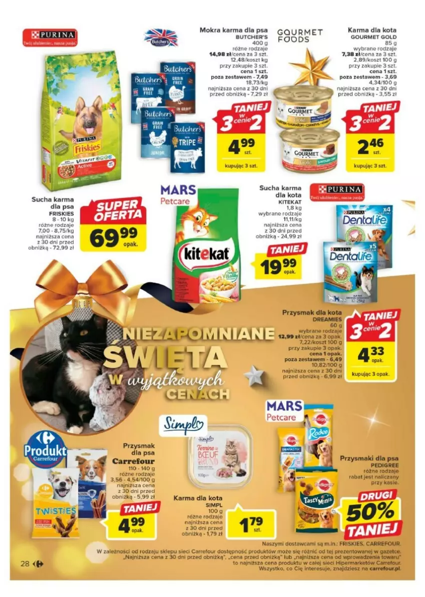 Gazetka promocyjna Carrefour - ważna 11.12 do 17.12.2023 - strona 21 - produkty: Fa, Friskies, Gourmet Gold, KiteKat, Kosz, Mokra karma, Pedigree, Przysmak dla kota, Przysmak dla psa, Przysmaki, Pur, Purina, Sucha karma