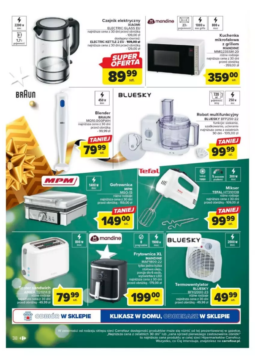 Gazetka promocyjna Carrefour - ważna 11.12 do 17.12.2023 - strona 32 - produkty: Blender, Braun, Czajnik, Czajnik elektryczny, Fa, Gofrownica, Grill, Kuchenka mikrofalowa, Por, Robot, Tefal, Termowentylator