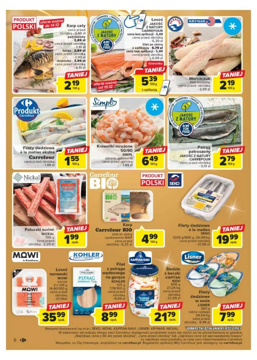 Gazetka promocyjna Carrefour - ważna 11.12 do 17.12.2023 - strona 43 - produkty: Karp, Krewetki, Lisner, Por, Pstrąg, SEKO, Sos, Surimi, Tusz