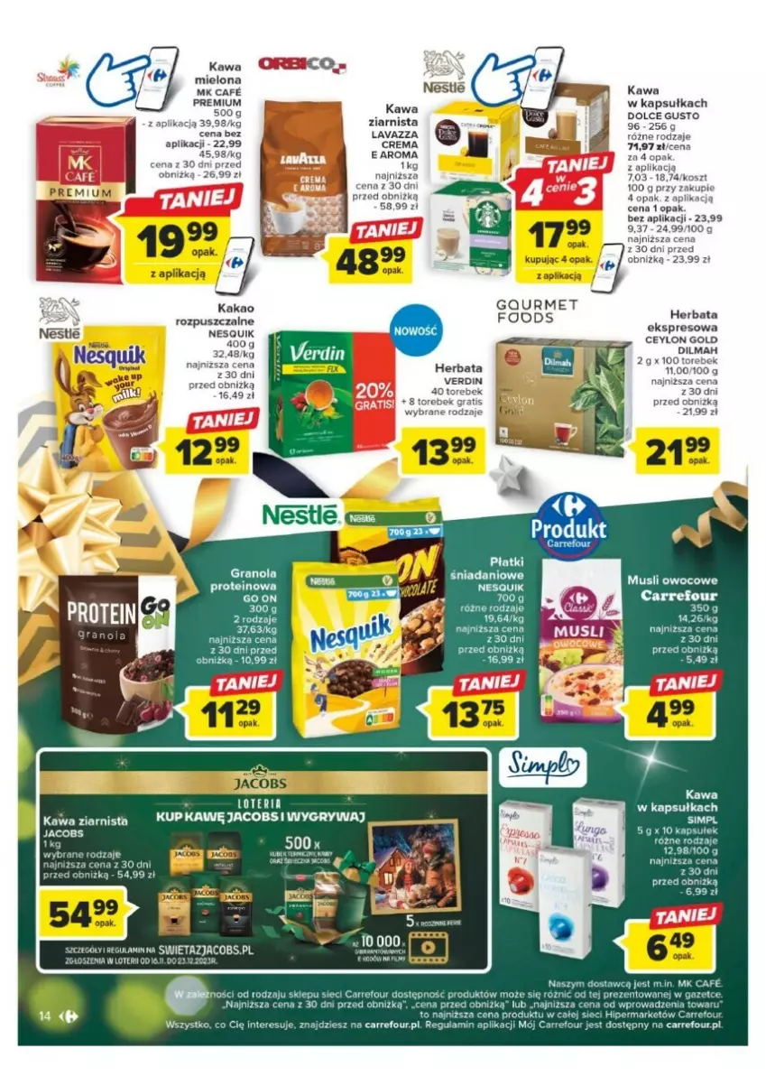 Gazetka promocyjna Carrefour - ważna 11.12 do 17.12.2023 - strona 6 - produkty: Danio, Dilmah, Dolce Gusto, Gin, Gra, Granola, Herbata, Jacobs, Kakao, Kawa, Kosz, Lavazza