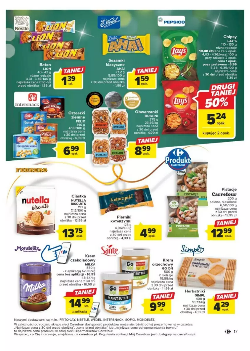 Gazetka promocyjna Carrefour - ważna 11.12 do 17.12.2023 - strona 9 - produkty: Chipsy, Ciastka, Herbatniki, Krem orzechowy, Milka, Nutella, Orzeszki, Piernik, Pistacje